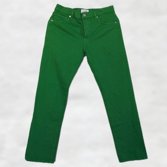 FRAME Le Slouch Mid-rise Straight Leg 5 Pocket Brushed Cotton Jeans, Apple Green - Picture 2 of 12